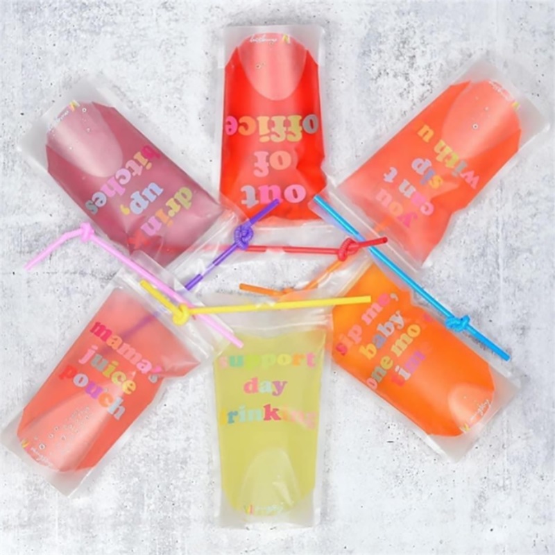 Wholesale drink pouches with straw