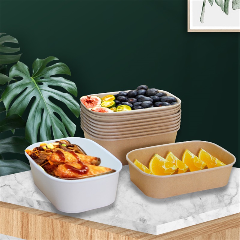 Rectangle Round Paper Lunch Box with PP Lids